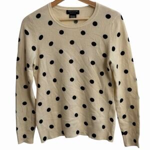 Lord and Taylor cream ivory black polka dots cashmere crewneck sweater Size S
